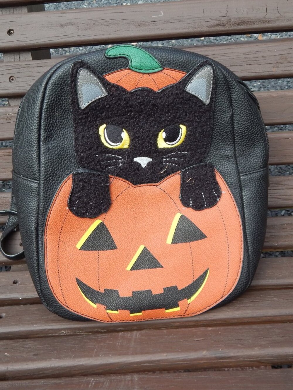 Spookyville Critters Furry Black Cat in Pumpkin Mini Backpack in Vinyl